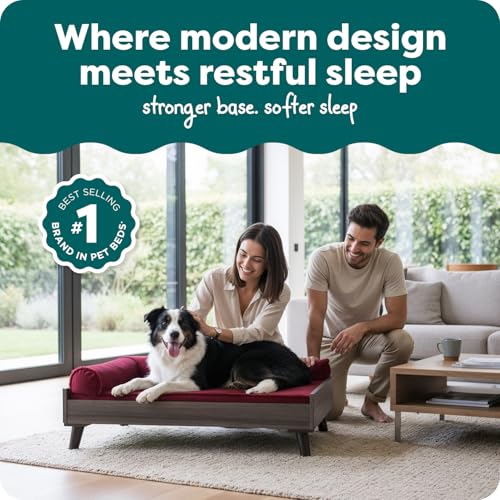 Furhaven Elevated Dog Bed Frame for 36" x 27" Large Dog Beds, Easy Assembly - Mid-Century Modern Bed Frame - Gray Wash, Large - color: Veneer Gray Wash, size: 36" x 27"