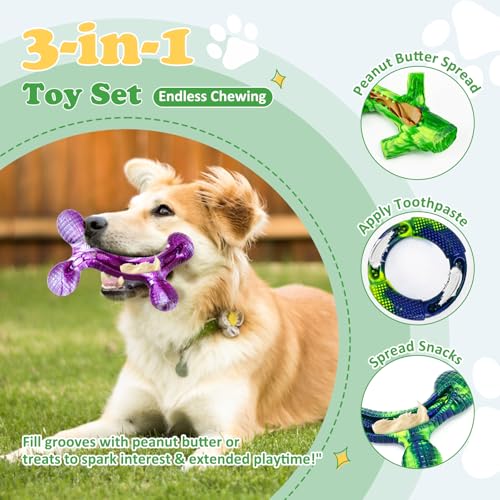 Furdog 3 Pack Dog Toys for Aggressive Chewers Indestructible Dog Toy for Large Dogs Tough Dog Toys to Keep Them Busy, Purple (Green) - color: Green