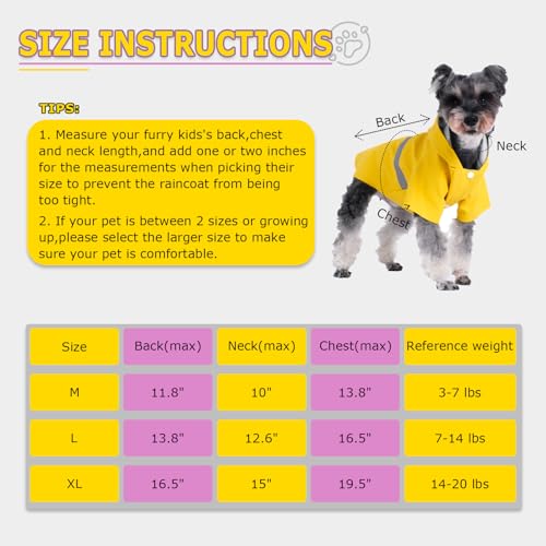 Dog Raincoat, Dog Rain,Water and Snow Proof Jacket with Hood, Leash Hole and Reflective Strap, Lightweight Puppy Clothes, Stylish Streetwear Outfit for Small Medium Dogs (Yellow,XL) - color: Yellow, size: X-Large