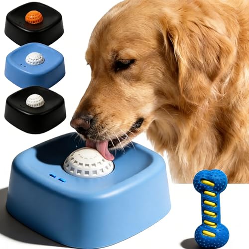 2026 Upgraded Slow Feed Liquid Dog Bowls, Anti-Slip Dog Lick Bowl with Roller Ball, Interactive Liquid Treat Dog Bowls, Bone Broth Dog Lick Bowls for Dogs and Cats (Blue) - color: Blue