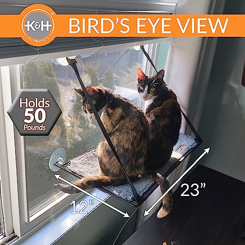 K&H Pet Products EZ Mount Cat Window Perch for Large Cats, Sturdy Kitty Sill Window Hammock Bed, Steel Frame, Sturdy Suction Cups, Washable Shelf Cover, Foldable - Fits 27"W X 23"H Glass Spaces - style: No Bolster