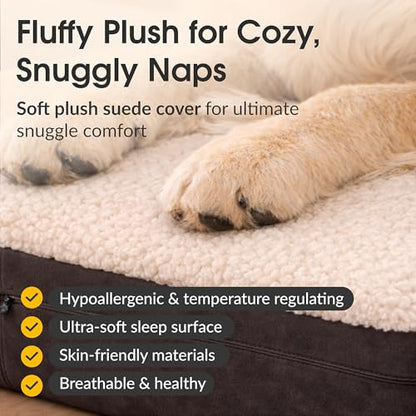 KOPEKS Jumbo Orthopedic Dog Bed - 7-inch Thick Memory Foam Pet Bed with Pillow with Removable Cover & Free Waterproof Liner - for Large Breed Dogs, XL, Brown-Plush Top - color: Brown-Plush Top