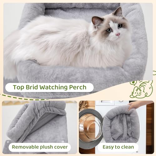 Woochpet 24inch Tall Cat Tree with 2 Cat Condo and Mouse Toy Cozy Small Cat Tower with Scratching Post and Board for Kitties and Small Cats.（Light Grey） (22 * 13 * 28) - size: 22*13*28
