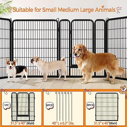 Yaheetech Wide Panel Dog Playpen, 6 Panels 40 inch High Pet Pen with Gate, Portable Indoor Outdoor Fence for Medium/Large Breed Dogs - size: 40"