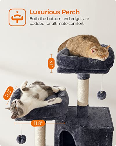 Feandrea Cat Tree, 45.3-Inch Cat Tower, Plush Condo with Scratching Post, Ramp, Perch, Spacious Cave, for Small Space, Smoky Gray UPCT141G01 - color: Smoky Gray