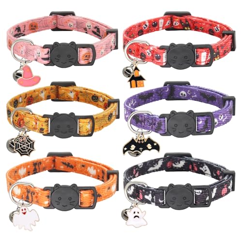 Halloween Cat Collar, Cotton 2 Pack Cat Collar with Bells, Breakaway Collars for Girl Boy Cats Kittens, Halloween Purple - color: Halloween Purple