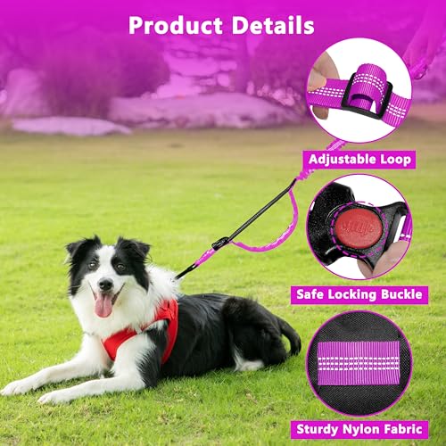Hands Free Dog Leash with Zipper Pouch, Running Waist Leash for Dog Walking, Adjustable Waist Belt for Large Dogs, Reflective Bungee Design with Two Handle for Hiking, Training, Rose Red - color: Rose Red