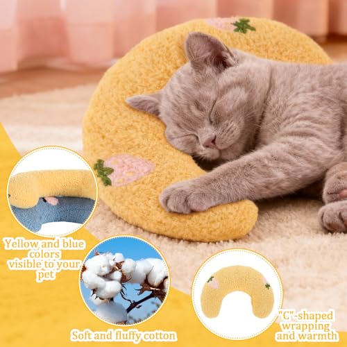 Novabright 2 Pcs Pillow for Cats Little Cat Calming Pillow for Pets Indoor Soft Fluffy Pet Calming Toy Half Donut C Shaped Pet Neck Pillows for Cat Dog Joint Relief Sleeping Improve