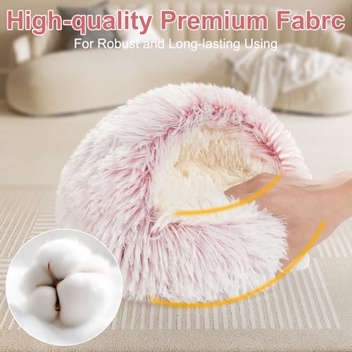 Soothing Guinea Pig Hideout, Doughnut Guinea Pig Bed with Hooded Cover, Washable Hamster Rabbit Bunny Bed, Washable Round Cave Beds for Small Animal Bunny Rabbit Hideout (Pink) - color: Pink