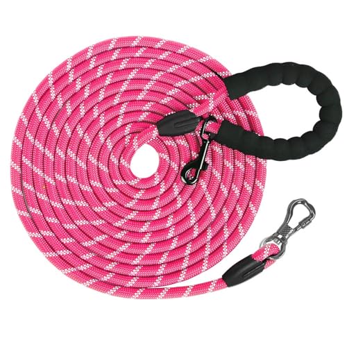 Long Dog Leash for Dog Training 16FT/20FT/30FT/50FT/100FT, Lockable Hook Reflective Leash, Heavy Duty Dogs Lead Tie Out Rope for Large Medium Small Dogs Outside Walking, Playing, Camping, or Yard - color: Pink, size: 20FT*3/8 inch