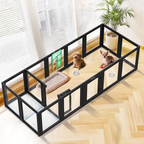 FXW AuraSpace Acrylic Indoor Dog Playpen for Puppies and Small Dogs, 24 Inch, 16 Panels, Black - color: Black, size: 24"H