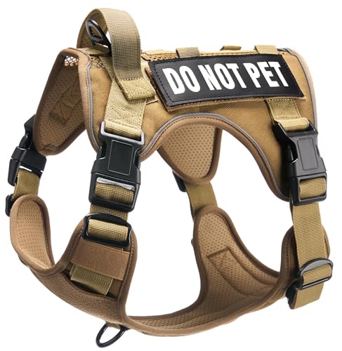 Tactical Dog Harness for Medium and Large Breeds, Air Dog Vest No Pull with Reflective Do Not Pet Patches, Breathable Dog Molle Vests for Training Walking Hunting Brown - color: Brown, size: L
