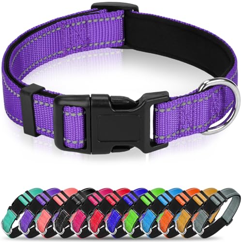 Reflective Dog Collar for Small Dogs, Soft Neoprene Padded with Quick Release Buckle, Adjustable Nylon Pet Collar for Walking,Purple,S - color: Purple, size: S: 3/4"x (10"-15.5")