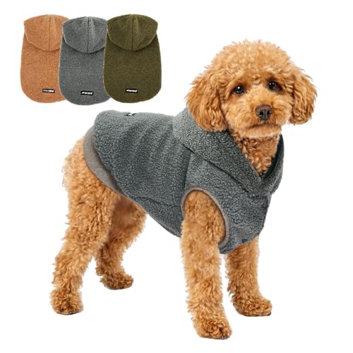 Tuff Pupper Fleece Dog Hoodie Sweater | Teddy Sherpa Outer & Soft Polar Fleece Lining | Adjustable Fit Winter Coat with Hood, Leash Hole, Ribbed Cuffs | for Small Medium Large XL XXL Dogs (Grey, XXS) - color: Grey, size: 5-10 lbs (XX-Small)