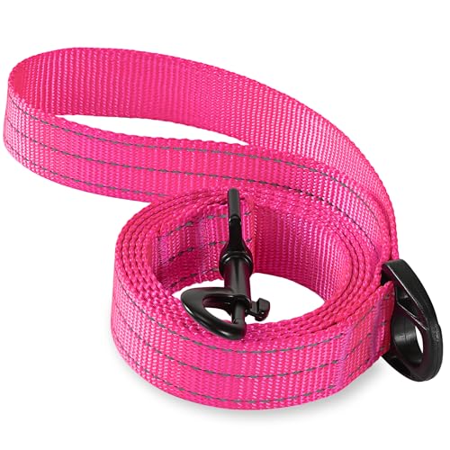 Mile High Life Heavy Duty Dog Leash for Large and Medium Dogs, Reflective Leash for Night Safety, Strong and Durable Leashes for Walking and Training (4FT x 3/4''Wide, Hot Pink) - color: Hot Pink, size: 3/4" x 4 FT