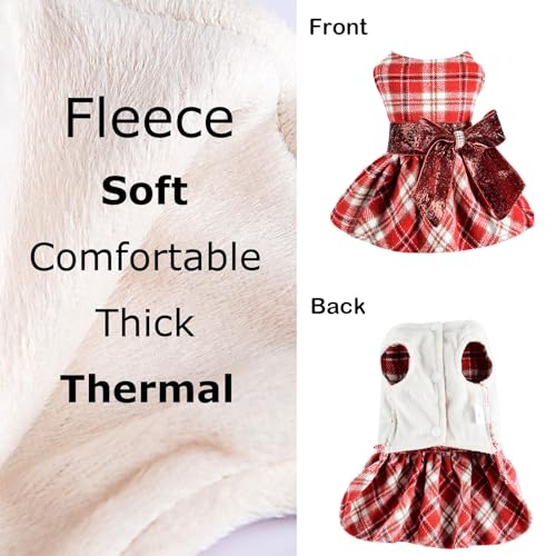Red Dog Dress Dog Sweater - Christmas Doggy Clothes for Small Dogs - Puppy Sweater Dress Princess Plaid Dress - Pet Outfit Holiday Festival Puppies Apparel Wedding Birthday Winter Clothing, XXS, Red - color: Red Plaid, size: XX-Small (Chest 11in )