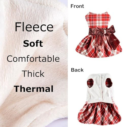 Red Dog Dress Dog Sweater - Christmas Doggy Clothes for Small Dogs - Puppy Sweater Dress Princess Plaid Dress - Pet Outfit Holiday Festival Puppies Apparel Wedding Birthday Winter Clothing, XXS, Red - color: Red Plaid, size: XX-Small (Chest 11in )