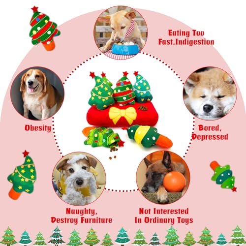 Christmas Hide and Seek Dog Toys, Squeaky Interactive Puzzle Dog Toys for Boredom and Stimulation, Dog Enrichment Toys for Small and Medium Dogs (Christmas Trees, Pack of 6) - style: O-Christmas Tree