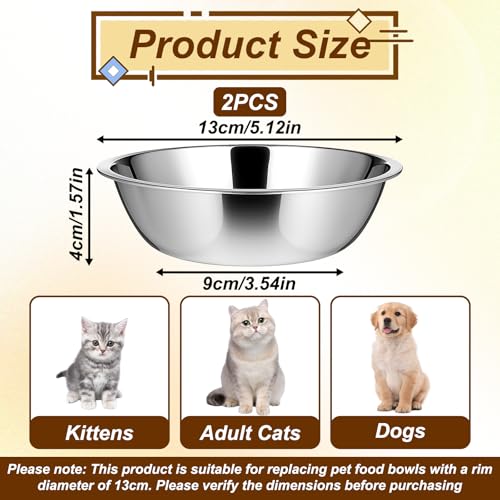 2 Pack Small Stainless Steel Dog Bowls 5 Inch Metal Dog Food Bowls Pet Feed Water Bowl for Large Medium Small Dogs, Thickened Durable Replacement Bowl for Elevated Stand, Kitten, Puppy