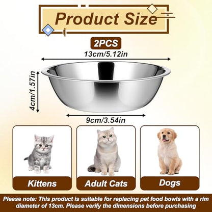 2 Pack Small Stainless Steel Dog Bowls 5 Inch Metal Dog Food Bowls Pet Feed Water Bowl for Large Medium Small Dogs, Thickened Durable Replacement Bowl for Elevated Stand, Kitten, Puppy
