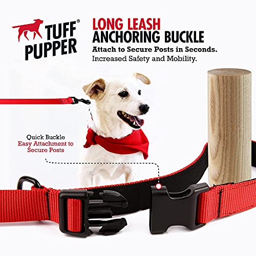 Tuff Pupper Heavy Duty Long Dog Leash | 20 Foot | Buckle Handle | Dog Recall Training Leash | High Visibility Nylon Webbing | Rust Resistant Swivel Clip - size: 20 Foot