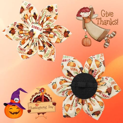 Dog Collar, Christmas Pet Collar with Flower Holiday Girl Boy Puppy Collar Adjustable for X-Small Dogs - color: Cute Turkey, size: X-Small (Pack of 1)