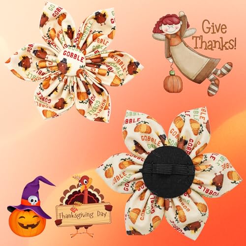 Dog Collar, Christmas Pet Collar with Flower Holiday Girl Boy Puppy Collar Adjustable for Small Dogs - color: Cute Turkey, size: Small (Pack of 1)