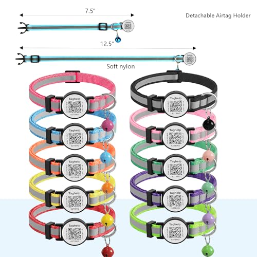 Reflective Kitten Collars with Bell,Cat Collar Breakaway with QR Code Name Tag, Cat ID Tag Personalized, Ultra-Durable, Adjustable, Fits Most Girl Boy Small Large Cats (Pink Reflective)