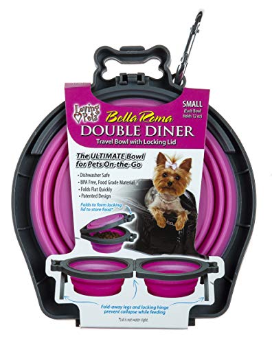 Loving Pets Bella Roma Double Diner Collapsible Dog Bowls - Silicone Dog Bowls, Foldable Bowl, Puppy Essentials & Hiking Pet Supplies Great for Home & Travel (Pink, Small) - color: Pink, size: Small Travel Double Diner