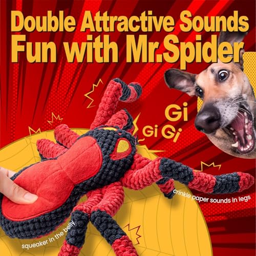 LEGEND SANDY Squeaky Dog Toys- Plush Dog Toys with Soft Fabric for Small, Medium, and Large Dogs Daily Companionship, Training Reward Gift - color: Red Spider