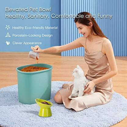 Detachable Elevated Cat Bowls, 15° Tilted Raised Cat Food Bowl Anti-Vomiting,Whisker Friendly, Adjustable Pet Dishes for Protecting Spine, cat Bowls for Indoor Cats Adult Kitten - color: Green