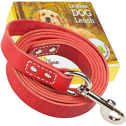 ADITYNA Heavy Duty Leather Dog Leash 6 ft x 1" - Strong, Soft Training Lead for Large & Extra Large Breeds (Red, XL - 6 ft x 1 inch) - color: Red, size: XL - 6 ft x 1 inch
