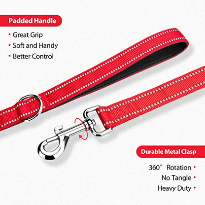 PHOEPET 5 Feet Dog Leash - Dual-Side Reflective - Soft Padded Handle - Fit for Walking, Training or Exploring Hiking, Camping (Red + Black Base) - color: Red + Black Base