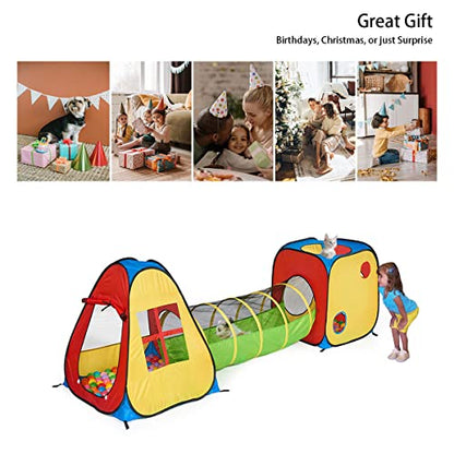 UTEX 3 in 1 Pop Up Play Tent with Tunnel, Ball Pit for Kids, Boys, Girls, Babies and Toddlers, Indoor/Outdoor Playhouse - color: Red/Yellow & Square Tent