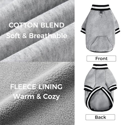 BINGPET Small Dog Sweater Pullover Fleece Vest with Leash Hole & D-Ring,Cotton Dog Hoodie for Small Medium Large Dogs Puppy Boys Girls,Thick Soft Fleece Winter Dog Clothes Cold Weather Sweatshirt Coat - color: Grey, size: XS(Chest: 15",Neck: 10",Back: 10"