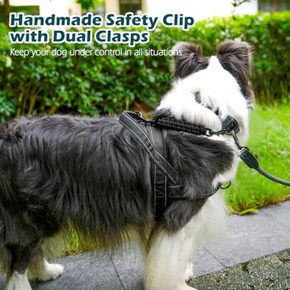 Dog Collar Safety Clip, Handmade Backup Safety Strap for Dog Harness, Prong, Pinch Collar, Double Ended Clasp Leash Connector (Black) - color: Black