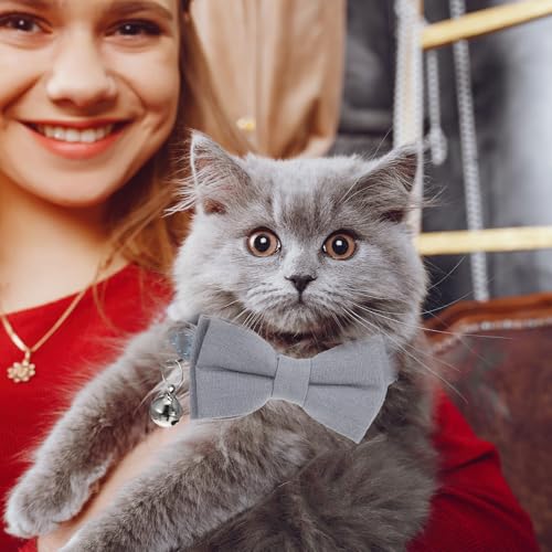 2 PCS Cat Collar with Bow Breakaway Bowtie Safety with Bell Cat Bow Tie Collar Cute Boy Kitten Collars Plaid Pet Collars Adjustable Safety Quick Release Cats for Kitten Cats (Blue)