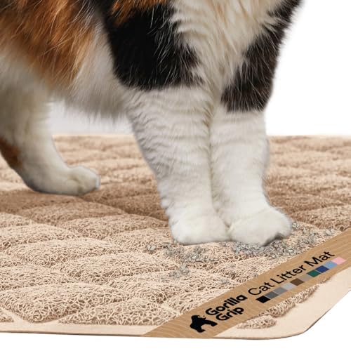 GORILLA GRIP Cat Litter Box Mat, Cushioned Coil Mesh Litter Trapping Mats, Scatter Control Supplies for Less Mess, Phthalate Free, Ultra Deep Catch Grooves, Rinse or Vacuum to Clean, 17x11 Beige - color: Beige, style: X-Small (17" x 11")