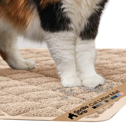 GORILLA GRIP Cat Litter Box Mat, Cushioned Coil Mesh Litter Trapping Mats, Scatter Control Supplies for Less Mess, Phthalate Free, Ultra Deep Catch Grooves, Rinse or Vacuum to Clean, 17x11 Beige - color: Beige, style: X-Small (17" x 11")