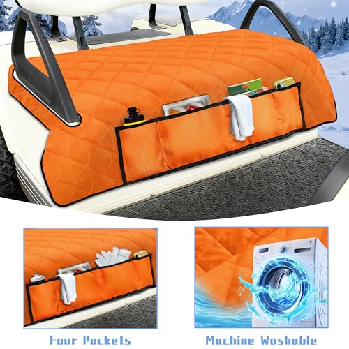 Golf Cart Seat Covers with 4 Front Pockets, Thick Seat Towel Blanket with Non-Slip Backing, Fits EZGO, Club Car, Yamaha and More 2 & 4 Passenger Golf Carts, Orange - color: Orange