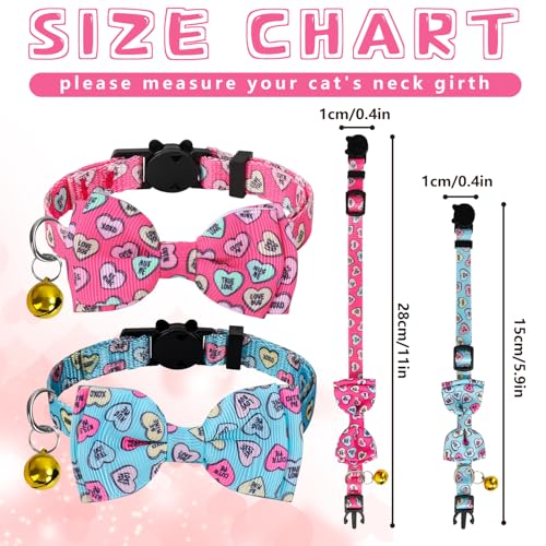 JarThenaAMCS 2Pcs Valentine Cat Collar Conversation Heart Bowtie Collar with Breakaway Bell Blue Pink Adjustable Kitten Collar for Girl Boy Cat Small Pet - style: Conversation Heart