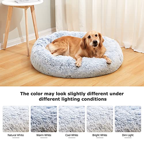 Bedfolks Calming Donut Dog Bed, 30 Inches Round Fluffy Dog Beds for Medium Dogs, Anti-Anxiety Plush Dog Bed, Machine Washable Pet Bed (Light Blue, Medium) - color: Light Blue, size: 30.0"L x 30.0"W x 8.0"Th