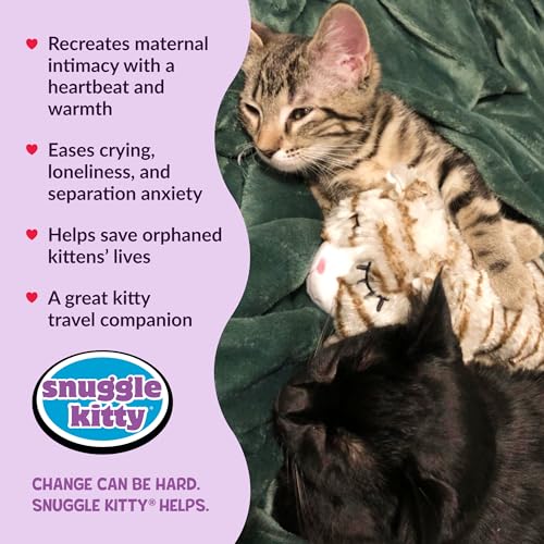 Snuggle Kitty Heartbeat Cat Toy for Kittens and Cats with Real-Feel Pulse and Heat Pack, Calming Sleep Aid for Cat Anxiety, New Kitten Essentials - Tan Tiger - color: Tan Tiger