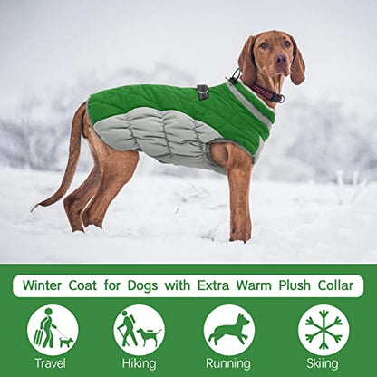 FUAMEY Dog Coat for Small Dogs,Waterproof Dog Winter Jacket with Harness Built in Puppy Cold Weather Coats Reflective Pet Vest with Zipper Warm Fleece Dogs Snowsuit Windproof Green XS - color: Green, size: XS(chest:14in)