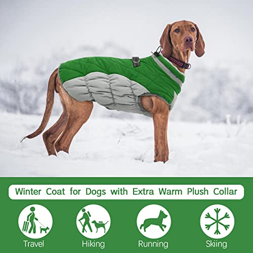 FUAMEY Dog Coat for Medium Dogs,Waterproof Dog Winter Jacket with Harness Built in Puppy Cold Weather Coats Reflective Pet Vest with Zipper Warm Fleece Dogs Snowsuit Windproof Green M - color: Green, size: M(chest:21in)