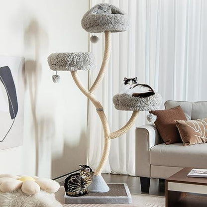 Tangkula Tall Cat Tree, 70 Inch Multi-Level Large Cat Tower with 3 Warm Perches, 3 Jingling Balls, Sisal Scratching Posts & Board, Modern Cat Tree for Indoor Cats Large Adult - color: Grey