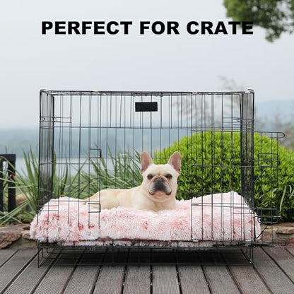 Bedfolks Plush Waterproof Dog Crate Bed with Removable Washable Cover,Faux Fur Kennel Pad for Medium Dogs,29"x21",Pink - color: Pink, size: Medium(29x21'')