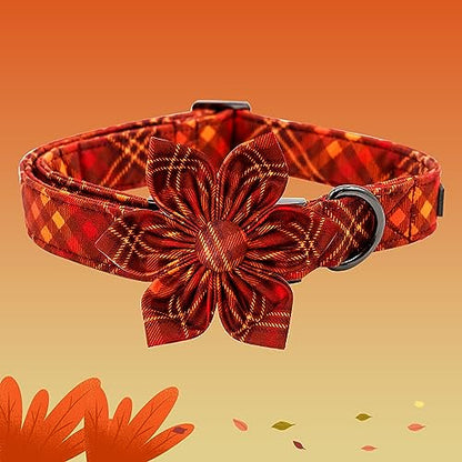 Dog Collar, Fall Dog Collar with Flower Plaid Pet Collar Puppy Collars Cute Adjustable Puppy Collars for X-Small Puppy - color: Fall, size: X-Small (Pack of 1)