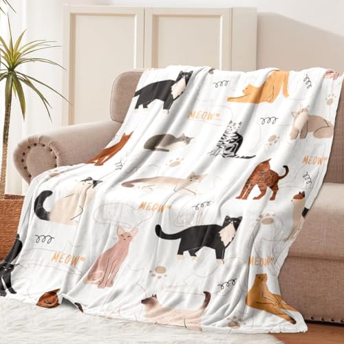 Tupmnbry Cat Blanket Animals Pet Print Throw Blanket Super Soft Flannel Fleece Throw Blanket Lightweight Fluffy Plush Fuzzy Bed Blanket for Couch 50"X60" - color: Cute Cat, size: 50"X60"