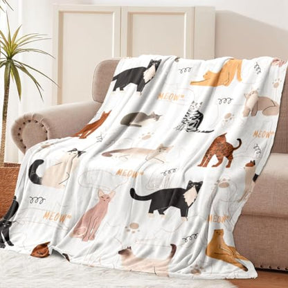 Tupmnbry Cat Blanket Animals Pet Print Throw Blanket Super Soft Flannel Fleece Throw Blanket Lightweight Fluffy Plush Fuzzy Bed Blanket for Couch 50"X60" - color: Cute Cat, size: 50"X60"